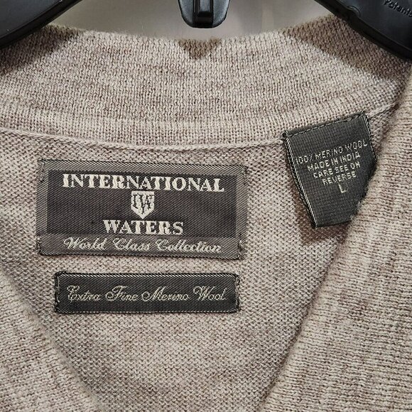 International Waters Mens L 100% Merino Wool Oversized Polo Sweater Quiet Luxury - Picture 7 of 8